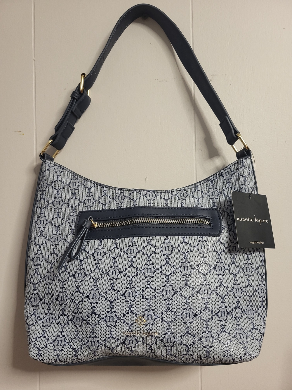 Nanette Lepore Navy Patterned Logo Hobo Bag